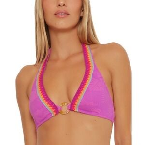NWT Trina Turk 8 Tulum Jacquard Halter Bikini Top Pink 128499
